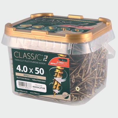 Tubs of classic yellow plated  woodscrews