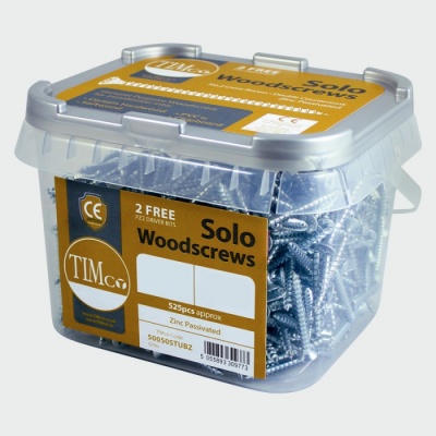Tubs of solo zinc plated woodscrews