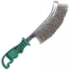 Green plastic handle wire/scratch brush stainless steel