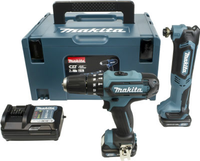 Makita CLX203AJ1 10.8V 2 Piece Kit c/w Makita HP331DZ Combi Drill, Makita TM30D Multi Tool 2 x 2.0Ah Batteries & Accessory Set